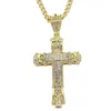 Collier avec pendentif croix découpé en acier inoxydable plaqué or 18 carats, chaîne cubaine avec diamant d'eau rétro, 267G