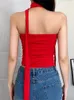 Women's Blouses Solid Blouse Women Summer 2024 Vintage Halter Sleeveless Tops Chic Strapless Folds Three Dimensional Decoration Shirts