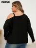 GIBSIE grande taille épaules dénudées à manches longues haut en tricot mode 2023 automne décontracté ample noir Stretch dames Blouses chemises 240116