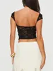 Women's Tanks Slim Lace Crop Tops Cap Sleeve Sweetheart Neckline Tank Sheer Clubwear