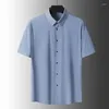 Men's Dress Shirts Fashion Ice Silk Seamless Short Sleeved Top For Summer Thin Business Casual Elastic Wrinkle Resistant Breathable Shirt