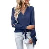 Women's Blouses Long Sleeve Shirt 2024 Autumn Solid V-Neck Sexy Hollow Out Blouse Elegant Office Lady Top S-XL