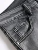 Jeans elásticos masculinos streetwear rasgando retalhos buracos rasgados denim cintura elástica calças casuais magro ajuste calças retas 240116