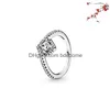 Anelli nuziali Nuovo argento 925 Sier Square Glitter Wishbone Elevato Cuore Cielo Stella Anello Donna Fidanzamento e matrimonio 390 G2 Drop De Dhfjk