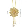 Pendant Necklaces Flower Sweater Chain Gold Color Daisy Long Necklace Women Girls Luxury Simple Fashion Jewelry Accessories Gift