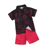 Clothing Sets Toddler Baby Boy Valentines Day Outfits Short Sleeve Button Down Shirt Shorts Set 2Pcs Valentine S Clothes