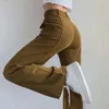 Broek dames patchwork bruin corduroy casual dames streetwear vintage joggingbroek hoge taille wijde pijpen