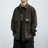 Japonais Vintage gaufre Cargo chemise hommes vêtements mode coréenne Streetwear manteau à la mode grande taille Harajuku décontracté noir revers haut 240115