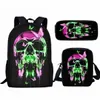 Sacs 3pcs Sac à école set pour garçons filles artistique crâne imprimé sac à dos adolescent étudiant sac à livres de tendance avec sac à lunch sac crayon sac