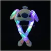 Led Ligh Up P Moving Rabbit Hat Funny Glowing and Ear Bunny Cap för Women Girls Cosplay Christmas Party Holiday Drop Delivery Dh9xm