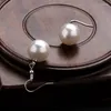 Dangle Oorbellen Eenvoudige Witte Ronde Imitatie Parel Drop Voor Vrouwen Koreaanse Mode Zilveren Kleur Haak Dagelijkse Slijtage Elegante Sieraden