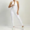 Sexig ihålig rygglös Scrunch Sporty Jumpsuit Raises Butt Woman Gym Set Sport Sate Sleeveless Zip Yoga Fitness Overalls 240115