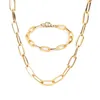 Collana Orecchini Set Bracciale a catena spessa Colore oro Fibbia a moschettone in metallo Regali delicati Classico minimalista Alta qualità per donna Uomo