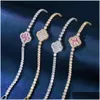 Luxe Wit Roze Kristal Zirkoon Klavertje Vier Ketting Set Oorbellen Tennis Armbanden Voor Vrouwen Groothandel Sieraden Mode Drop De Dh0I8