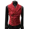 Vintage rouge daim costume Gilet hommes Gilet col montant couleur unie Double boutonnage coupe ajustée Gilet Steampunk Gilet Homme 240116