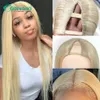 Pruik van echt haar met V-deel Recht 180 Dichtheid Natuurlijk Braziliaans haar 613 Blond V-vorm Pruik Echt haar Lange pruiken 14-28inch240115