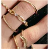 Band Rings 12Pcs Plated Gold Band Ring Fashion Vintage Crystal Alloy Woman Man Suit Rings Ornaments Wedding 2 7My K2B Drop Delivery J Dha1R