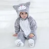 Bébé gris chat pyjamas vêtements né infantile Bebe barboteuses Onesie Anime Costume tenue à capuche hiver combinaison pour garçon fille 240116