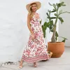 Moda Feminina Plus Size Vestido Sexy Com Decote Em V Slim Fit Estilo Floral Sem Mangas Retro Saia Praia Vestindo