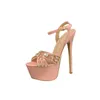 Robe Chaussures Stiletto Plate-forme Bout Ouvert Femmes Talons Hauts Sexy Discothèque Strass Modèle Catwalk Banquet Plus Taille Sandales Sandalias