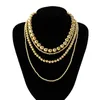 Colares Pingente IngeSight.Z Exagerado Multi Camadas CCB Bola Frisada Gargantilha Colar Para Mulheres Punk Gold Color Clavicle Chain Jóias