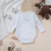 0-2 år gammal neutral fast färgfjäder/sommar bekväma babykläder svart och vit jumpsuit bekväm 240116