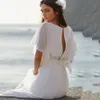 2024 Robe de mariée de plage simple col en V manches courtes dentelle appliques en mousseline de soie balayage train Boho robes de mariée robe de mariage robes de novias