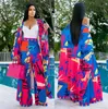 Allover Print Matching Two-Piece Set Open Front Bell Sleeve Cardigan Wide Leg Pants Outfits Women's Clothing 240115