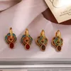 Boucles d'oreilles goutte à goutte en émail Vintage, breloque Totem fleur pour femmes, cadeau