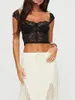 Women's Tanks Slim Lace Crop Tops Cap Sleeve Sweetheart Neckline Tank Sheer Clubwear