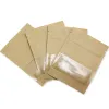 100 Pack White Kraft Paper återförslutningsbara påsar med klar fönstervärmtätning Lufttät påse för zip matlagringslås kaffesnackförpackning bj