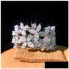 Bröllopsringar mousserande lyxiga bröllopsmycken Sier Marquise klippte Moissanite Diamond Party Women Leaf Band Ring Gift 3062 Q2 Drop Deli Dhulu