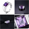 Bague Solitaire Anneaux Hommes Carré 3.3Ct Créé Alexandrite Saphir 925 Bague En Argent Sterling Pour Hommes Fine Jerwelry Mode Style648 T Dhkci