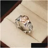 Anéis de banda Rose Gold Plating Anéis Flor Retro Sier Banhado Cor Separação Mão Jóias Mulheres Presentes Dia dos Namorados Anel de Casamento Fas Dhji6