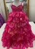 Robe de princesse à fleurs pour filles, à volants, paillettes, dentelle, bouffante, robe de concours de beauté, pour petit enfant, anniversaire, mariage, événement formel, cocktail, 1ère communion, lilas, blush, ivoire