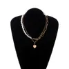 Joyería de moda colgante de melocotón liso personalidad femenina doble capa cadena gruesa collar de corazón de perlas