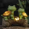 Lawn Lamps Cute Frog Face Turtles Figurine Sculpture with Solar LED Lights for Indoor Outdoor Patio Yard Lawn Garden Ornaments Decorations YQ240116