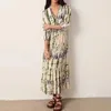 فساتين الحفلات Zessam Tie-Dye Graphic Print Gress Vy V-tele Sleeves Lady Long Skirt Classic Classic Holiday Femme 2024
