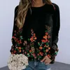 Kvinnors hoodies kvinnor topp 3D digital tryck höstfjäder o nacke långärmad pullover färgfast casual blus tröja för daglig slitage