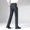 ربيع/صيف أربعة جوانب مرنة الجليد الحرير غير الرسمي السراويل الرجال المستقيمة الساقين الأعمال الترفيهية العلامة التجارية جينز جينز الرجال ارتداء 240115