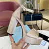 Designers Sandaler Rhinestone Heels Womens Shoes Classic Triangle Buckle Pycklat 13 cm High Heeled Cover Heel Designer Shoe Platform Heel Sandal 34-43 med 579