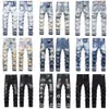 jeans violets Pantalon Slim Denim Tear Jeans pour hommes Pantalons 2024 Tendance de la mode Peinture Splash Encre Petit droit Stretch High Street Designer Jeans