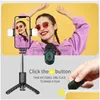 Selfie Monopods Trépied à double remplissage avec télécommande sans fil Mini monopode extensible 4 en 1 à rotation à 360° Titulaire de support de téléphone Dh1Rm