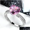 Wedding Rings Size 6-10 Simple Fashion Jewelry Wedding Rings 925 Sterling Sier Heart Shape 5A White Pink Topaz Cz Diamond Gemstones W Dh3F2