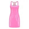 Casual Dresses Multicolour Sexy Pink Pu Leather Bodycon Party Club Vestido Women Sleeveless Low Cut Back Dx Zipper Elastic Mini Dress