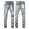 Designer lila män blossade jeans kvalitet broderi quiltning rippad för trend varumärke vintage byxa mens fällande smalt mager mode