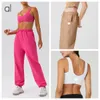 AL-0055 Terno de ioga Pink quente conjuntos de ginástica feminina de ginástica com leggings e calças de moletom com cinto Feminino Use roupas esportivas de traje esportivo