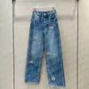 Dames Miu Letter Strass Jean Designer Denim Broek Hoge kwaliteit losse broek