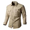 Mens Katoen Militaire Shirts Mannen Lange Mouwen Casual Dress Shirt Mannelijke Cargo Werk Heren Werke 240115