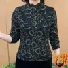 T-shirt da donna Autunno Inverno Pullover Dolcevita Volant T-shirt a maniche lunghe con bottoni stampati sfumati geometrici Top casual alla moda
